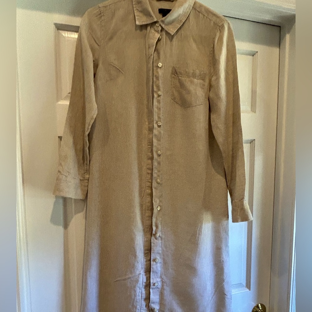 Talbots Long Beige Button-Down Shirt Dress